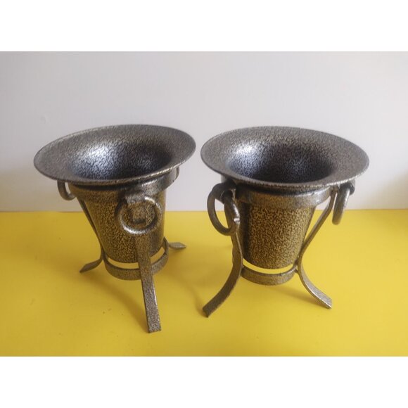 Decorative Ornate Powdered Black metal Vases/Candle Holder set(2) - Picture 12 of 12